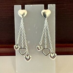 NEW Triple Heart Earrings Silver Plated Hollow Heart Drop Earrings